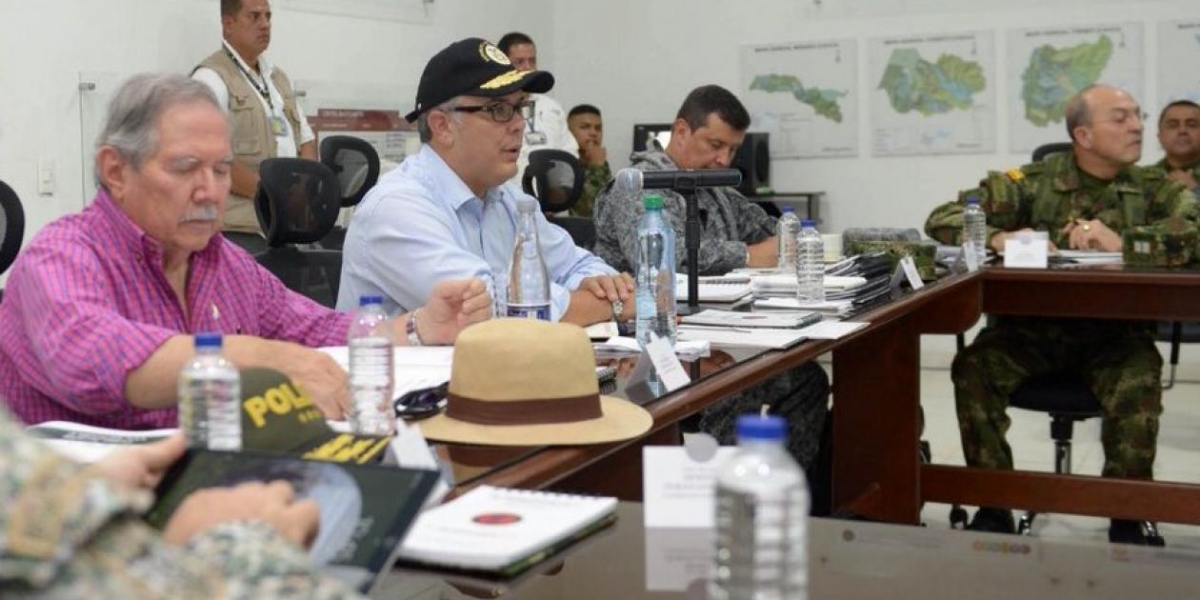 SIG. Presidente Iván Duque en un consejo de seguridad. Lo acompaña el Ministro de Defensa, Guillermo Botero.