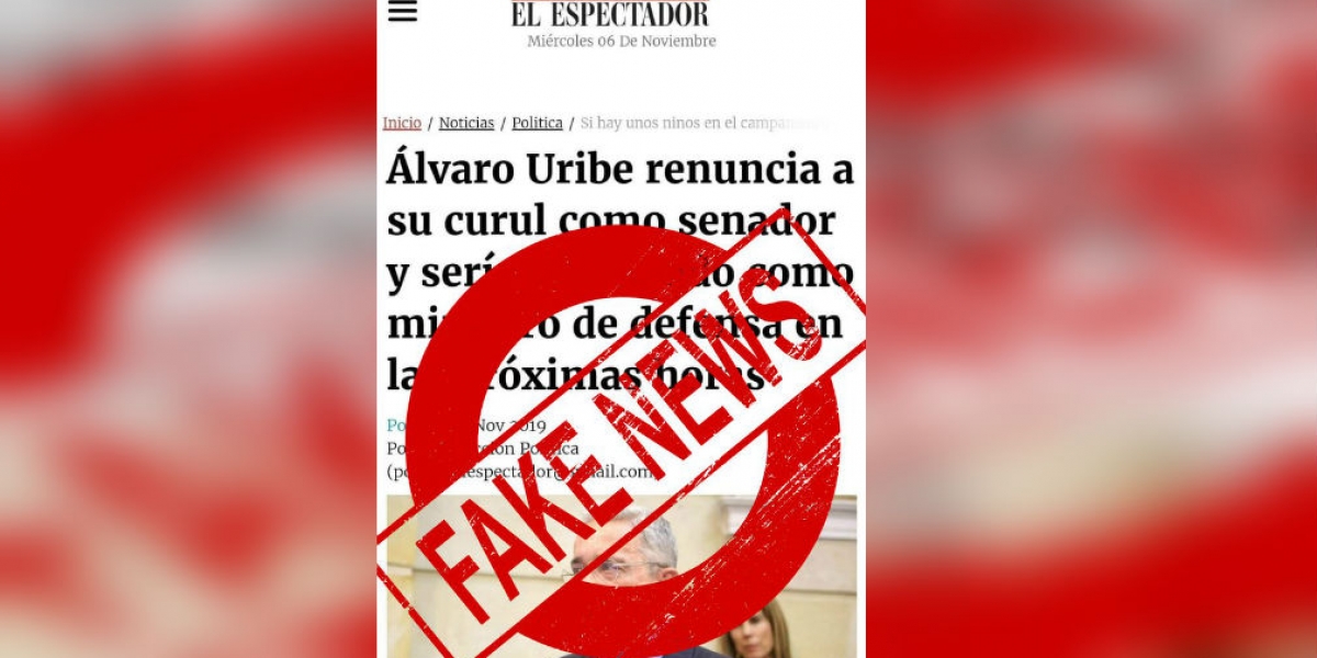 Falsa noticia sobre renuncia al senado del expresidente Uribe Vélez.