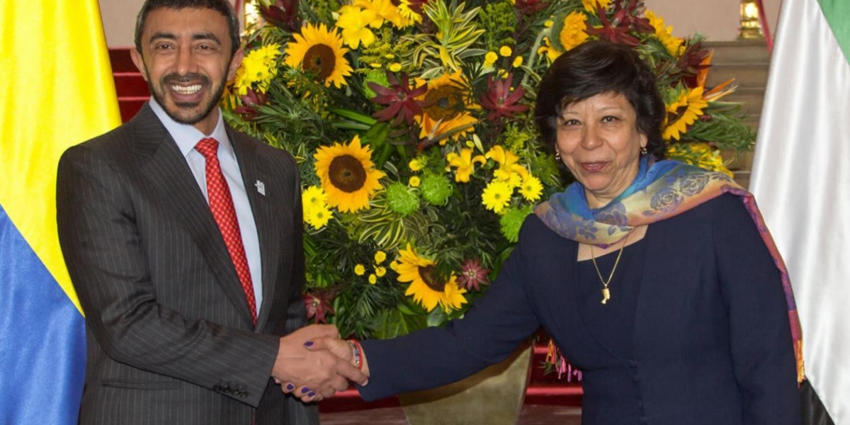 Cancillería Viceministra de Relaciones Exteriores de Colombia, Luz Stella Jara, y el ministro de Relaciones Exteriores y Cooperación Internacional de los EAU, el jeque Abdullah Bin Zayed Al Nahyan.