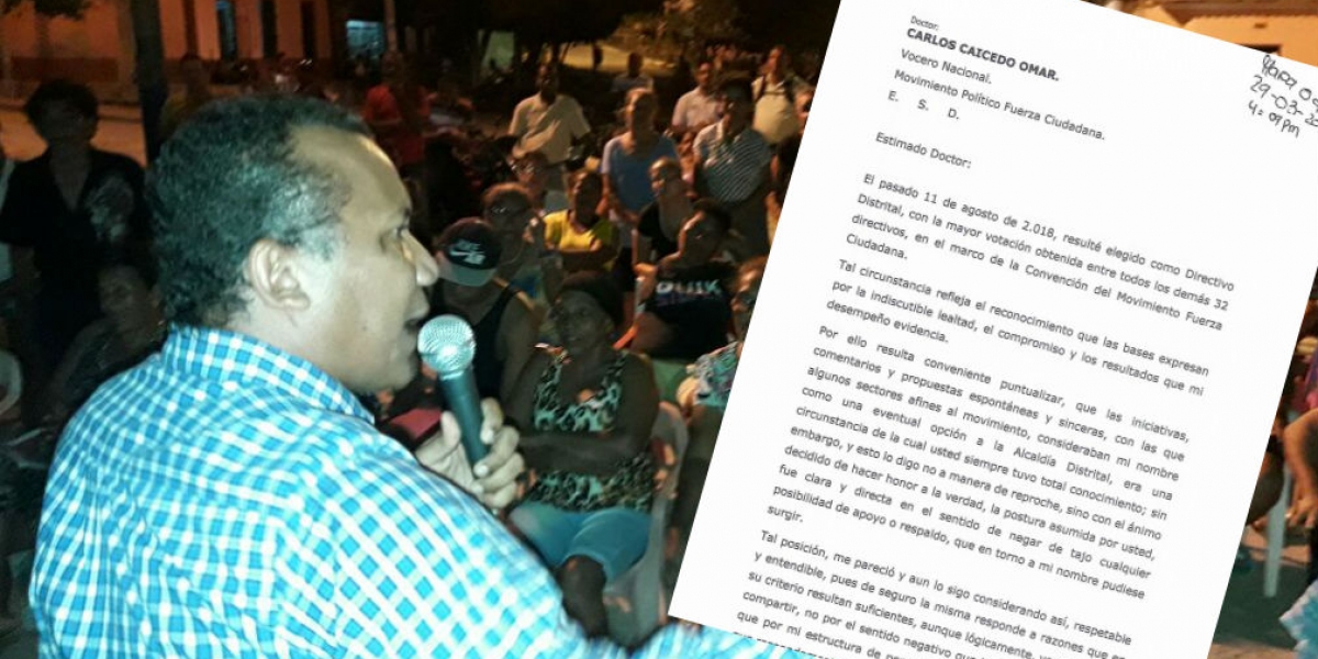 Seguimiento.co La carta de Jaime Cárdenas da cuenta de la ruptura al interior de Fuerza Ciudadana.
