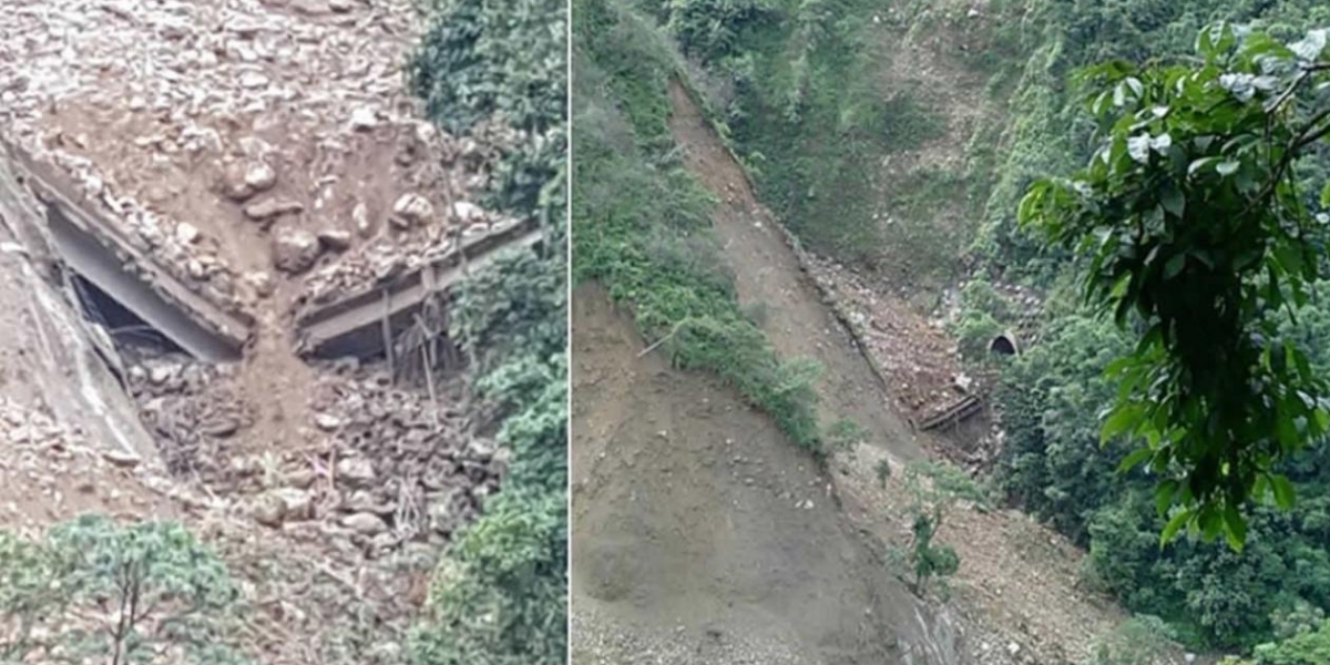 Alud derribó puente en construcción en la Vía Bogotá-Villavicencio.