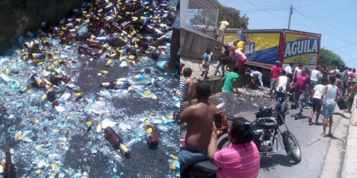 Camión de carga se volteó