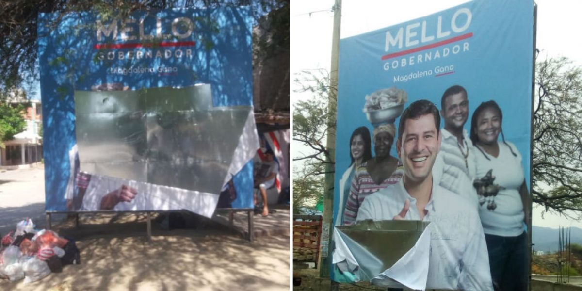 Publicidad destrozada de la campaña de 'El Mello'.