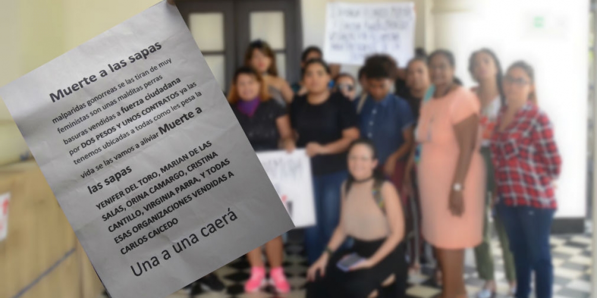 Mujeres que participaron en protesta contra diputado aparecen en el panfleto.