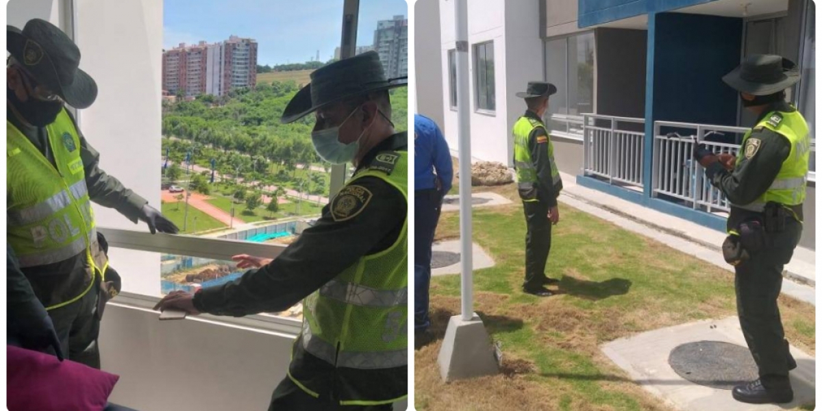 Policía de Barranquilla La Policía llegó al lugar e inspeccionó el lugar desde donde habría saltado el perro.
