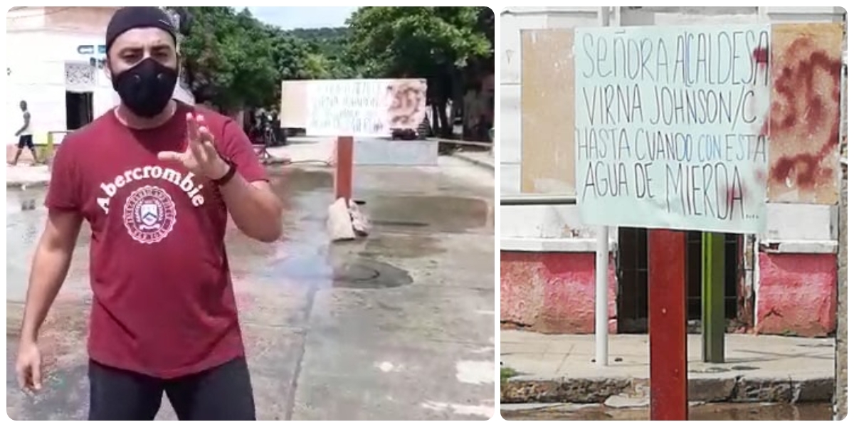 Seguimiento.co Protesta del barrio Pescaíto, este domingo, por reboses de agua de alcantarilla.