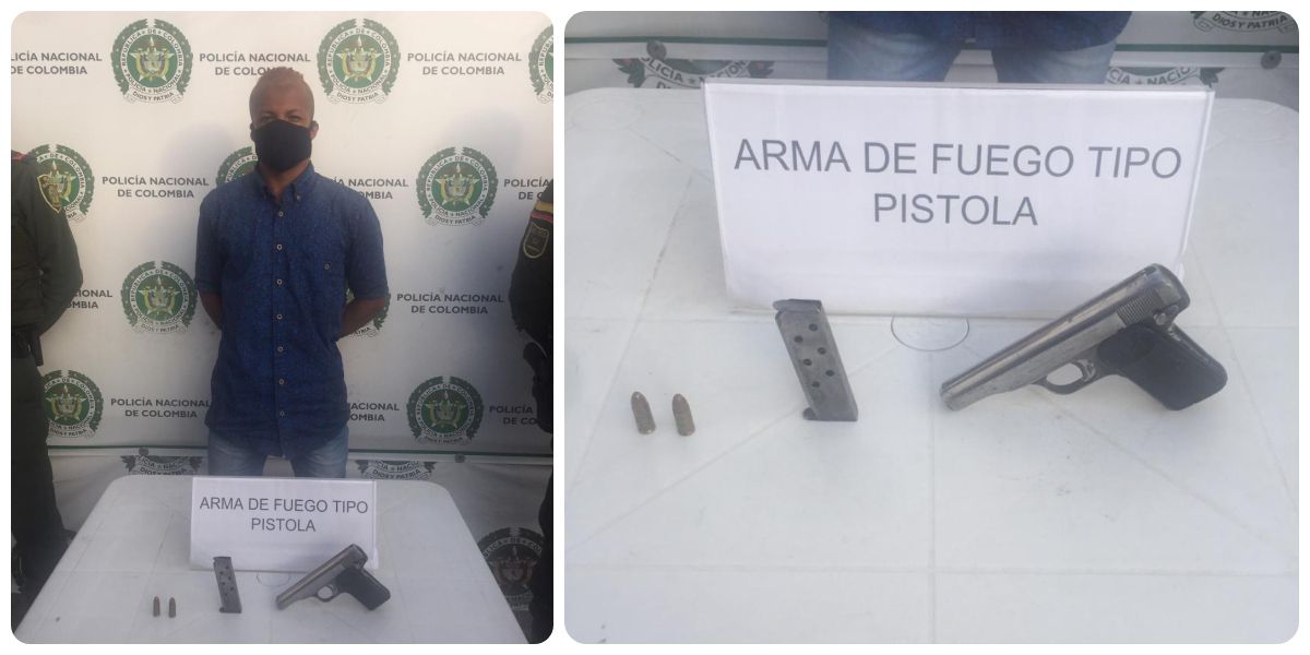 Policía de Santa Marta Momento en que es presentado la persona armada.