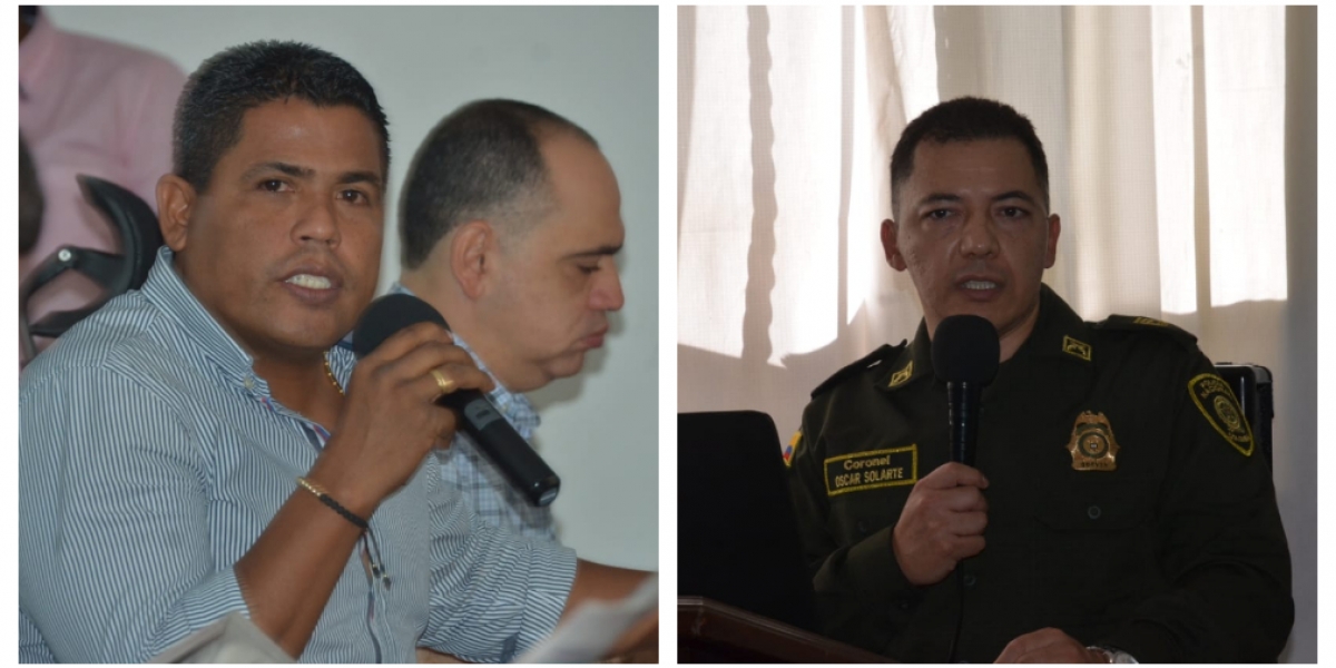 El concejal Jorge Yesid Ospino y el comandante de la Policía Metropolitana, coronel Oscar Solarte.  