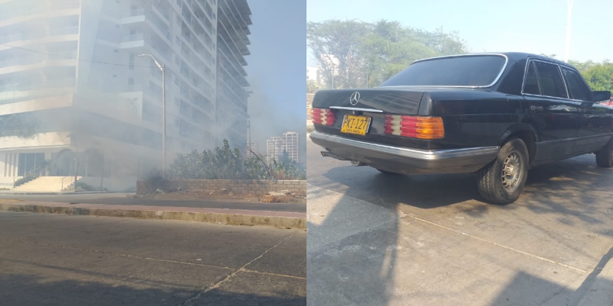 El dueño del predio bajó de este Mercedes y ‘ordenó’ a sus escoltas que prendieran el lote. 