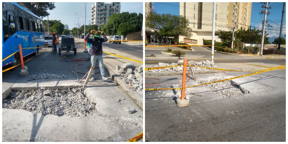 Obreros trabajaron desde este viernes en la tarde en la reparación del hueco en el Mayor.