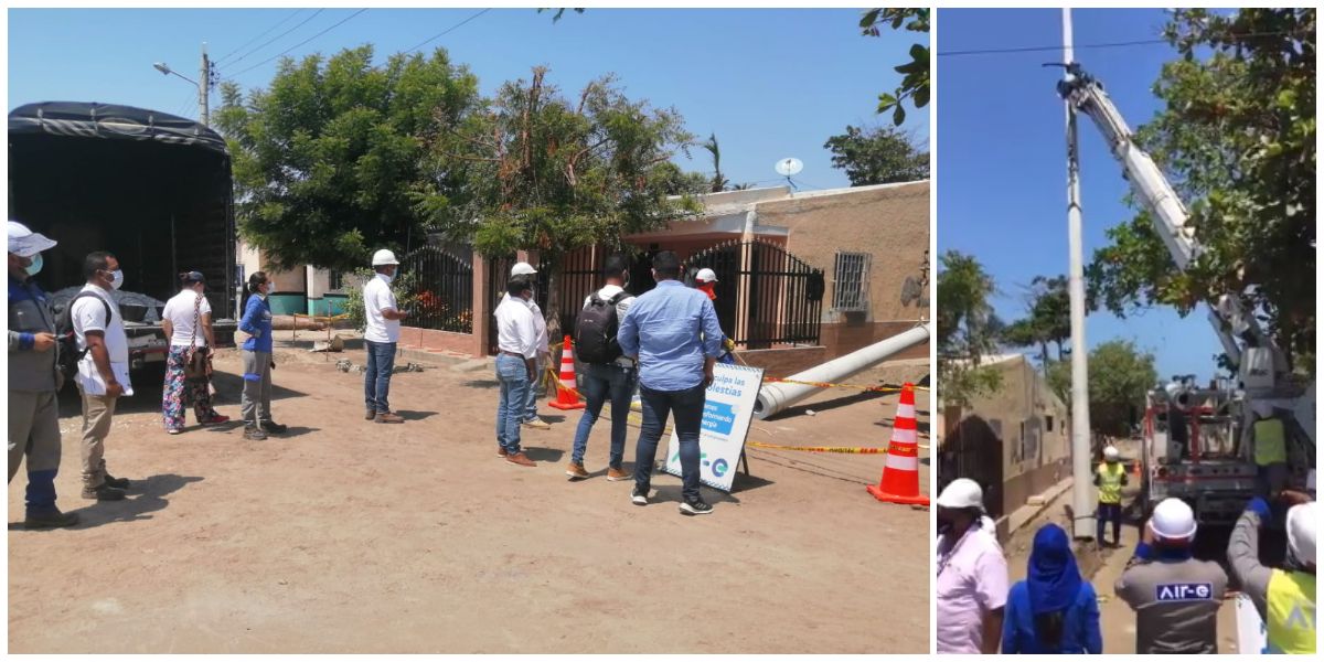 Air-e Este jueves se realizó la instalación del primer poste en Puebloviejo.