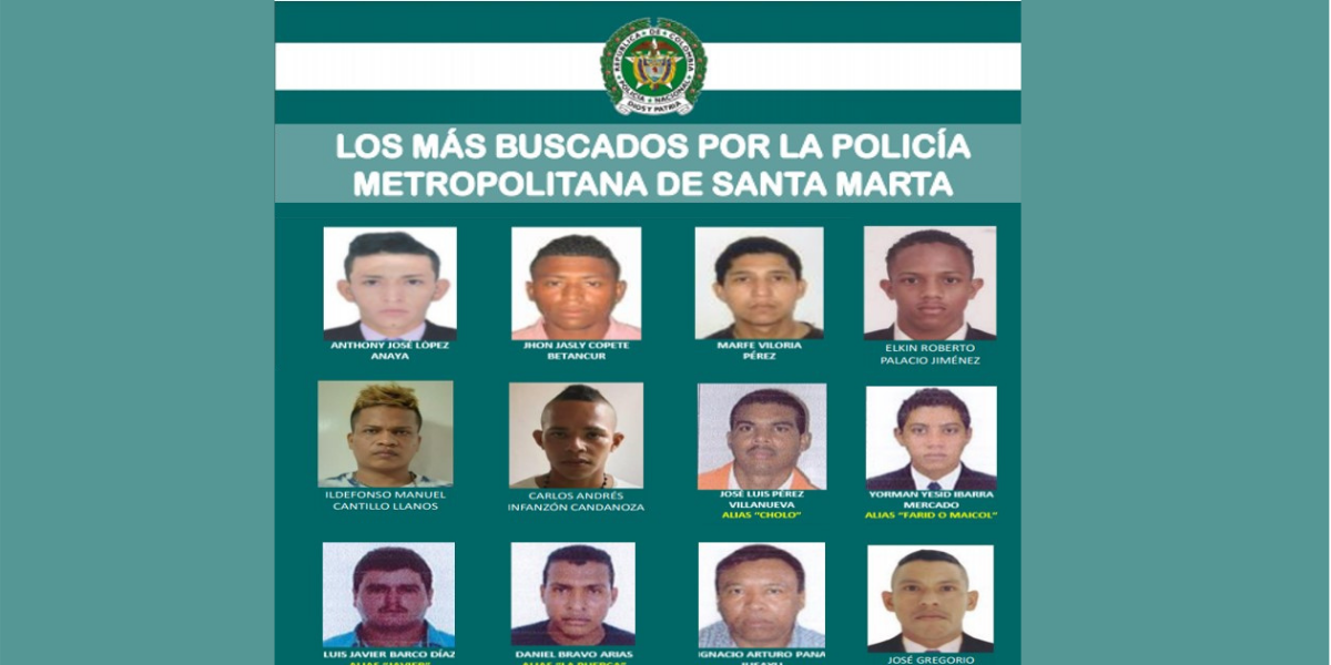 Policía Nacional Los más buscados por homicidio y hurto en Santa Marta
