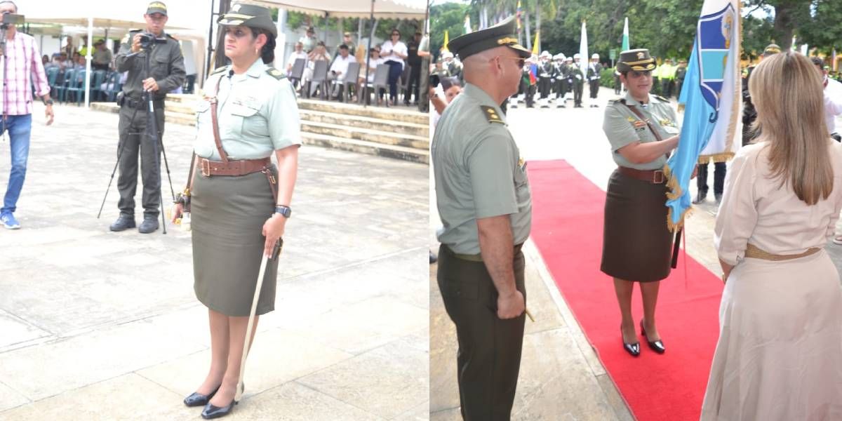 La coronel Adriana Paz asumiendo la comandancia.