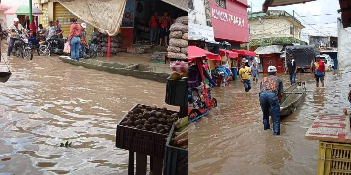 La zona comercial está inundada. 