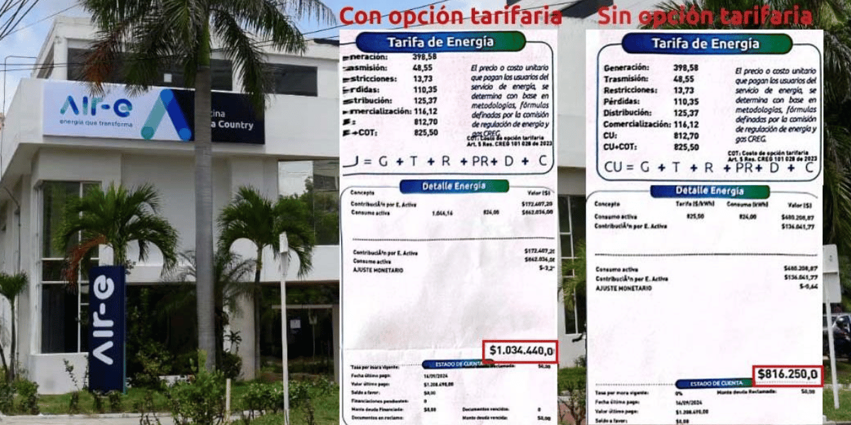 Foto: Zonacero Recibo de energía con y sin opción tarifaria.