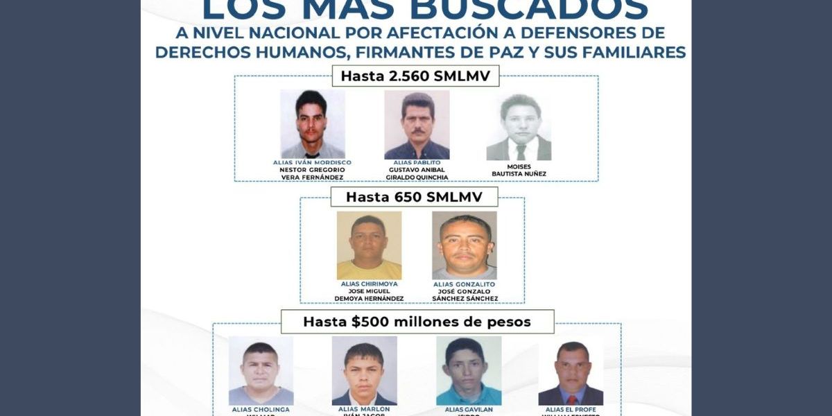 Presidencia Cartel de los más buscados en Colombia.
