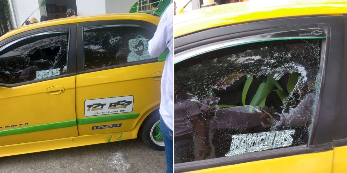 Taxi baleado, al parecer, en un intento de fleteo en Santa Marta.