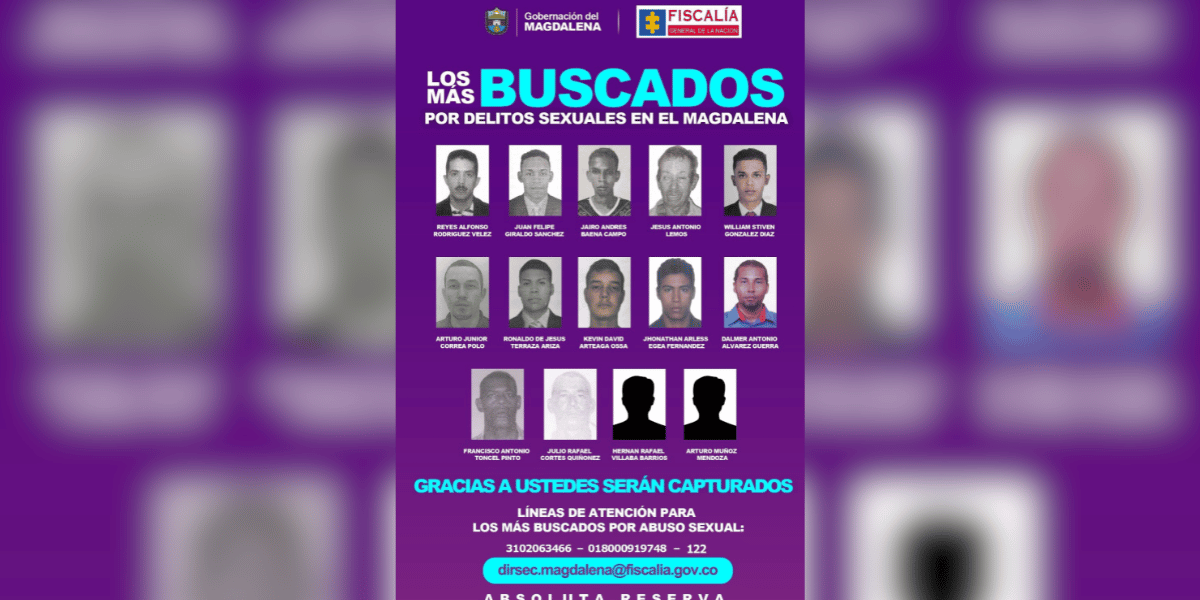 Autoridades Publican cartel de los más buscados por delitos sexuales en el Magdalena