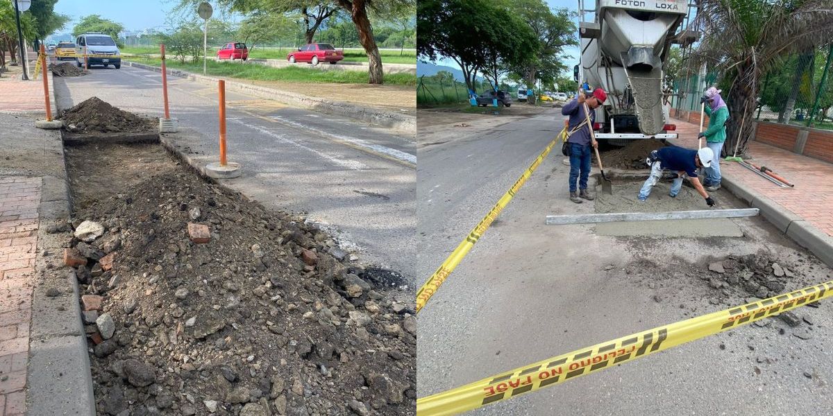 Trabajos en la vía de entrada al Aeropuerto.