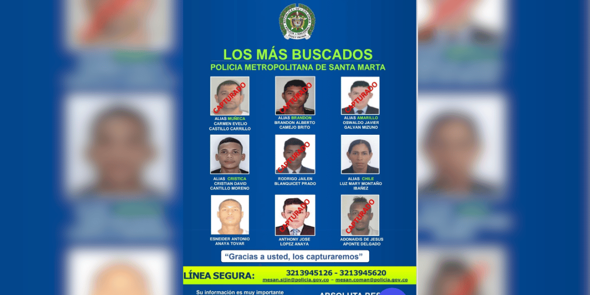 Cartel de los más buscados en Santa Marta