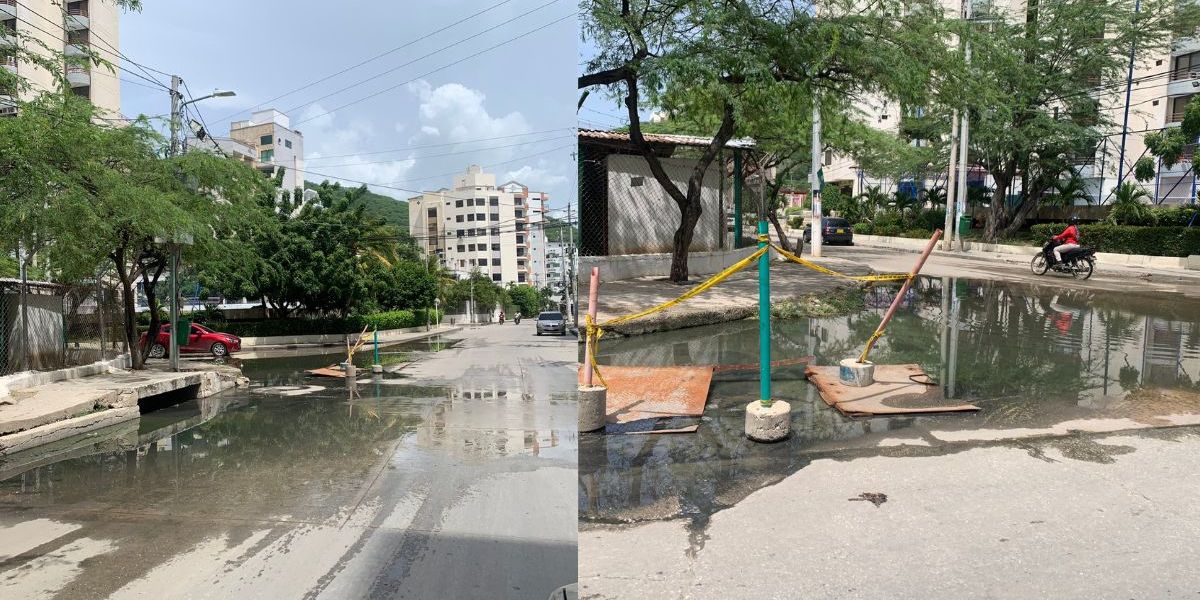 Rebosamiento de aguas negras en El Rodadero. 