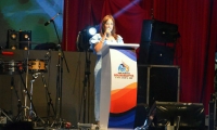 Alcaldesa encargada, Jimena Abril, durante la clausura de Los Juegos Bolivarianos.