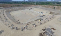 Panorámica del nuevo estadio de la construcción del nuevo estadio de fútbol.