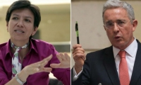 La senadora de la Alianza Verde Claudia López y el senador Álvaro Uribe.