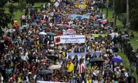 Aspecto de una manifestación de profesores en Bogotá.