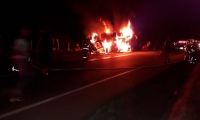 Las llamas acabaron al vehículo que colisionó. 