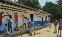 Estudiantes de la vereda Las Tinajas, plasmaron un 'mural para la conservación'.