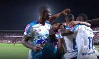 Jugadores del Junior celebrando el gol de Freddy Hinestroza.