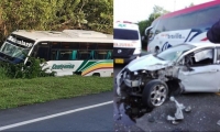 Accidente de tránsito entre un bus y un carro en la vía la Cordialidad.