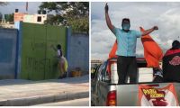 Después de pintar el grafiti, la militante de Fuerza Ciudadana, se subió en una camioneta del movimiento político.