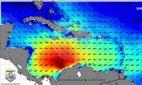 Zona en rojo donde se concentrará el aumento de los vientos y del oleaje.