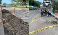 Trabajos en la vía de entrada al Aeropuerto.