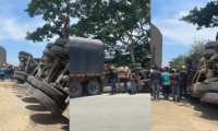 Aparatoso accidente en Gaira: tractomula cargada con palma de aceite terminó volcada
