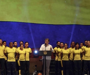 Juan Manuel Santos, presidente de Colombia, durante la clausura de Los Juegos.