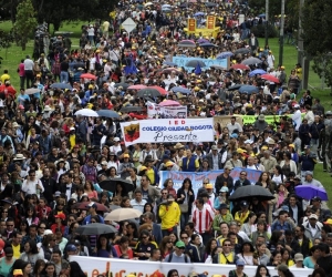 Aspecto de una manifestación de profesores en Bogotá.