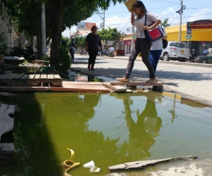 Samarios deben caminar en medio de aguas negras en el Centro de Santa Marta. 