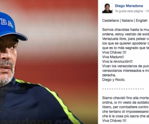 Diego Maradona apoya el régimen  de Nicolás Maduro en Venezuela