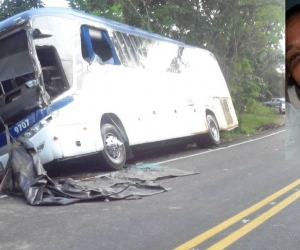 Rafael Ramiro García Mancera fallecido y el bus que habría invadido el carril. 