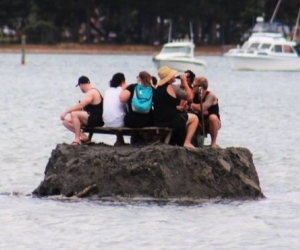 Amigos crearon isla para beber.