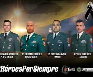 Los fallecidos son:Mayor Pedro Granados, Capitán David Quintero, Sargento Ramiro Santos y Cabo Eduardo Gutiérrez.