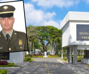  John Alexánder Sánchez, Intendente asesinado, y fachada de la Escuela Simón Bolívar.