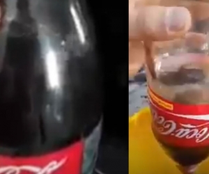 Demostración del hombre con la botella de Coca- Cola.