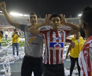 Teófilo Gutiérrez, delantero de Junior, celebra el gol del triunfo.