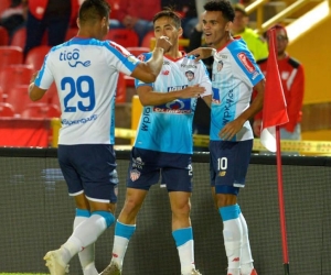 Teófilo Gutiérrez, Fabián Sambueza y Luis Díaz, celebrando el empate.