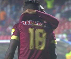 Marco Pérez celebrando el gol del triunfo ante Unión Magdalena.