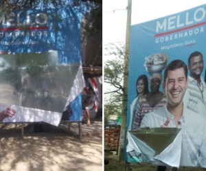 Publicidad destrozada de la campaña de 'El Mello'.